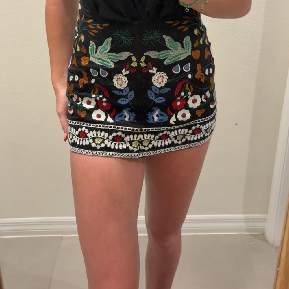 Embroidered Black Floral Skirt